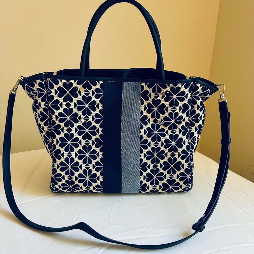 Kate Spade Navy Flower Jacquard Medium Tote with Wristlet